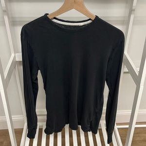 Black Rag and bone long sleeve crew neck t-shirt with slight rip above shoulder